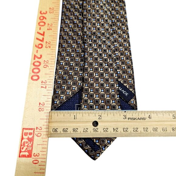 Daniel Cremieux Handmade Silk Tie Geometric Pattern‎ Brown & Blue Standard Size - Picture 6 of 6